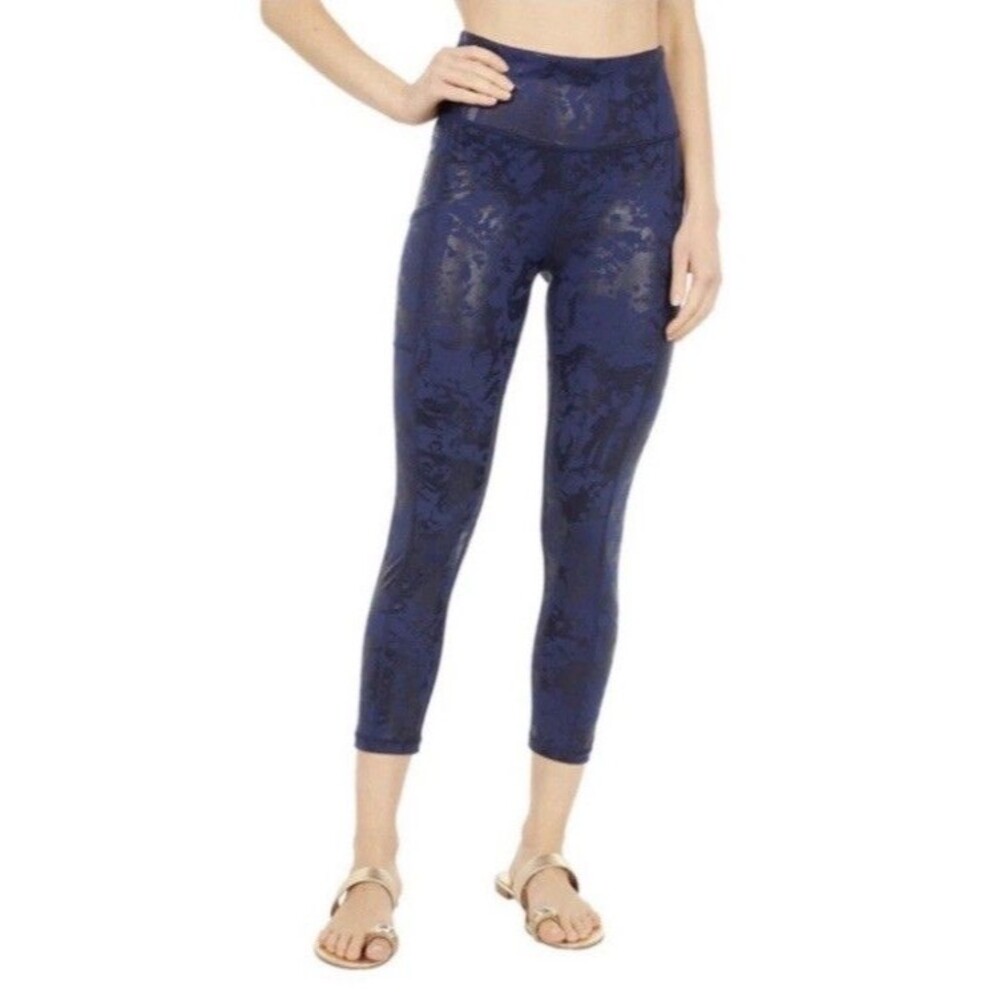 Lilly Pulitzer S Luxletic Weekender High Rise Midi Leggings Navy Shoreline Foil